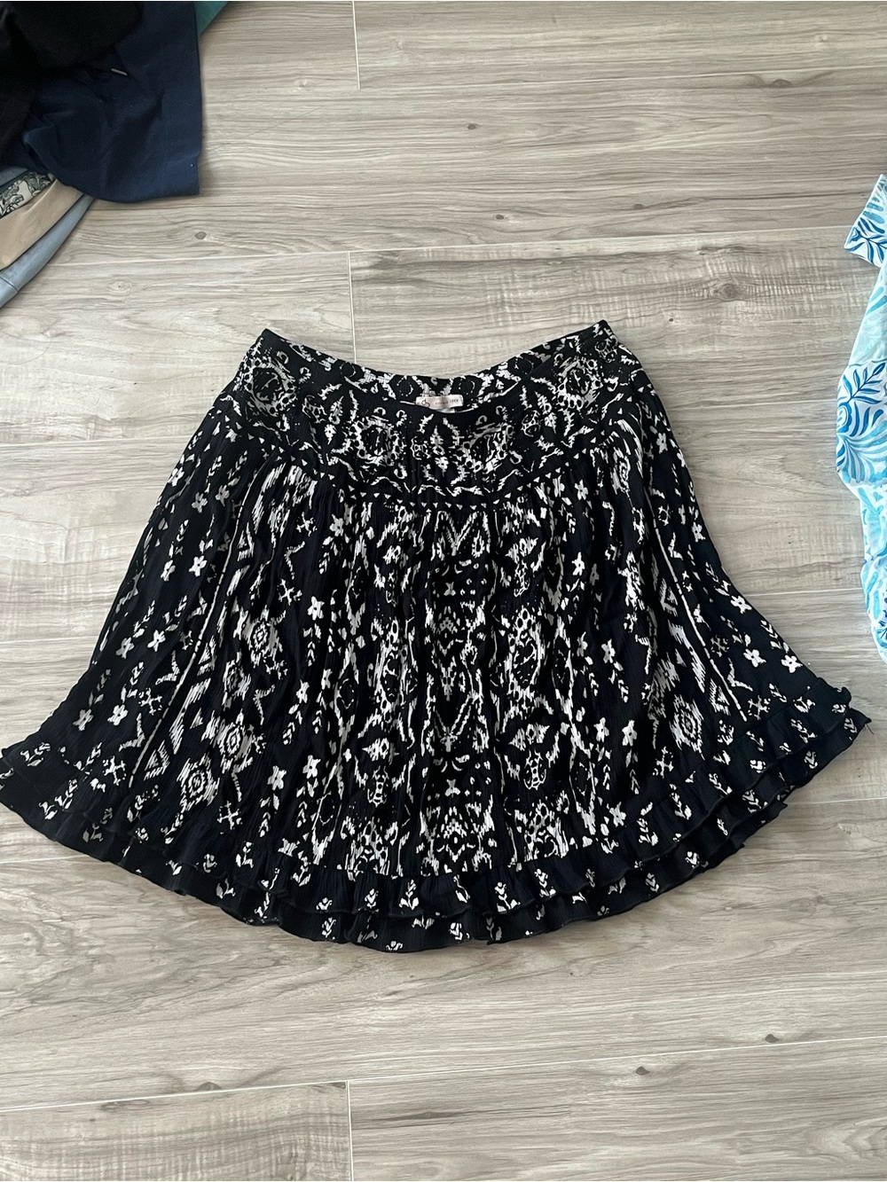 Black & White Printed Circle Skirt - Boho Flare